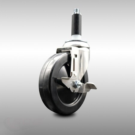 5 Inch 316SS Soft Rubber Wheel Swivel 3/4 Inch Expanding Stem Caster Brake SCC